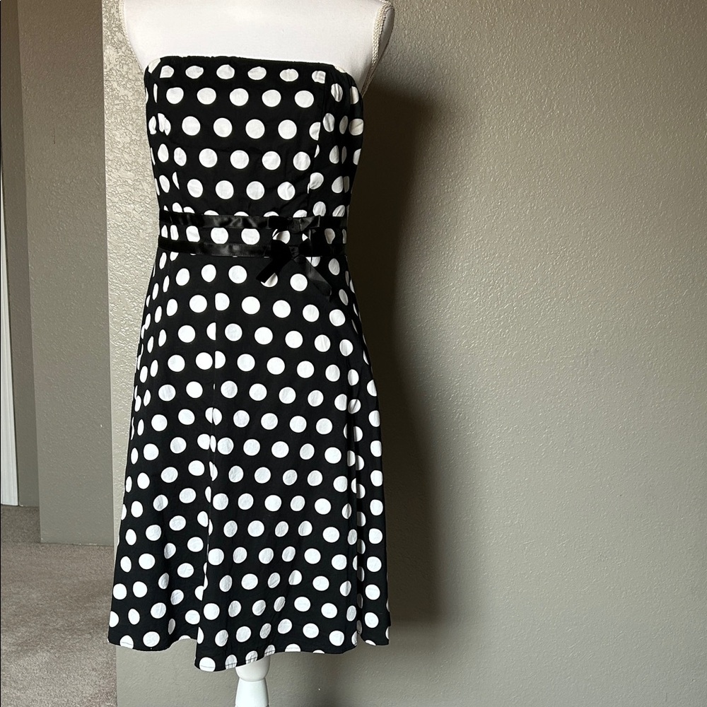 XOXO Black and White Strapless Polka Dot Dress